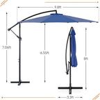 Sweetcrispy 9.8FT Offset Patio Umbrella With Easy Tilt Adjustment, 8 Ribs, Blue