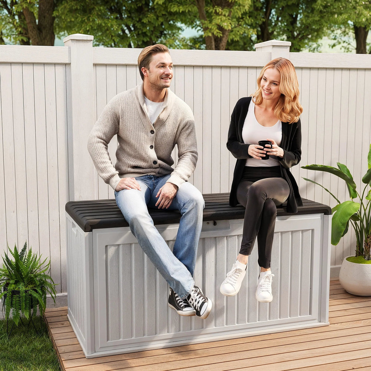 Asofer Resin Deck Box, 100 Gallon, Beige/Brown, 50.4in L x 24.8in W x 25.2in H