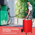 30 Gallon Stainless Steel Fuel Caddy With Manual Transfer Pump, 4-Wheel Design, Red