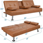 Yaheetech Convertible Faux Leather Sofa Bed, 3 Angles, 772lb Capacity, Black