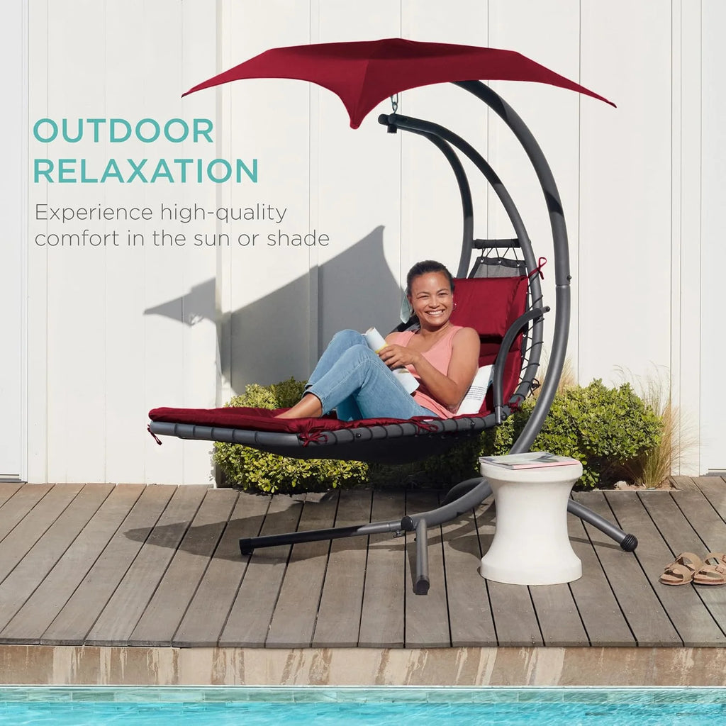 Best Choice Products Outdoor Hanging Steel Chaise Lounge Chair With Canopy, Charcoal Gray - SKY5871