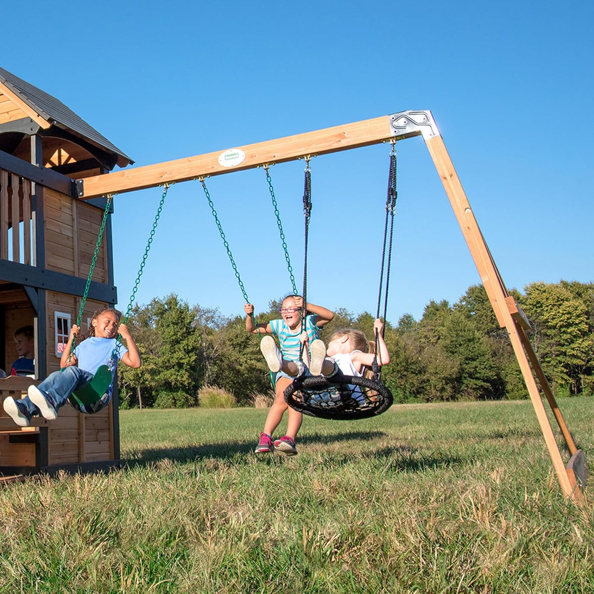 Backyard Discovery Swing Set With Playhouse, 10-foot Wave Slide And 2 Belt Swings - Gorge Creek