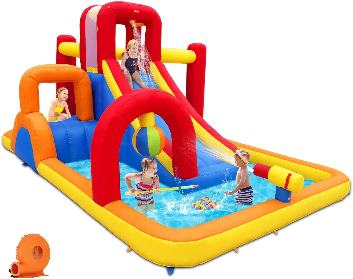 Hongcoral Inflatable Water Slide Bounce House, 10 In 1 With Blower, 2 Slides, 168.1in L x 111in W x 85.4in H - HSHUS-P01