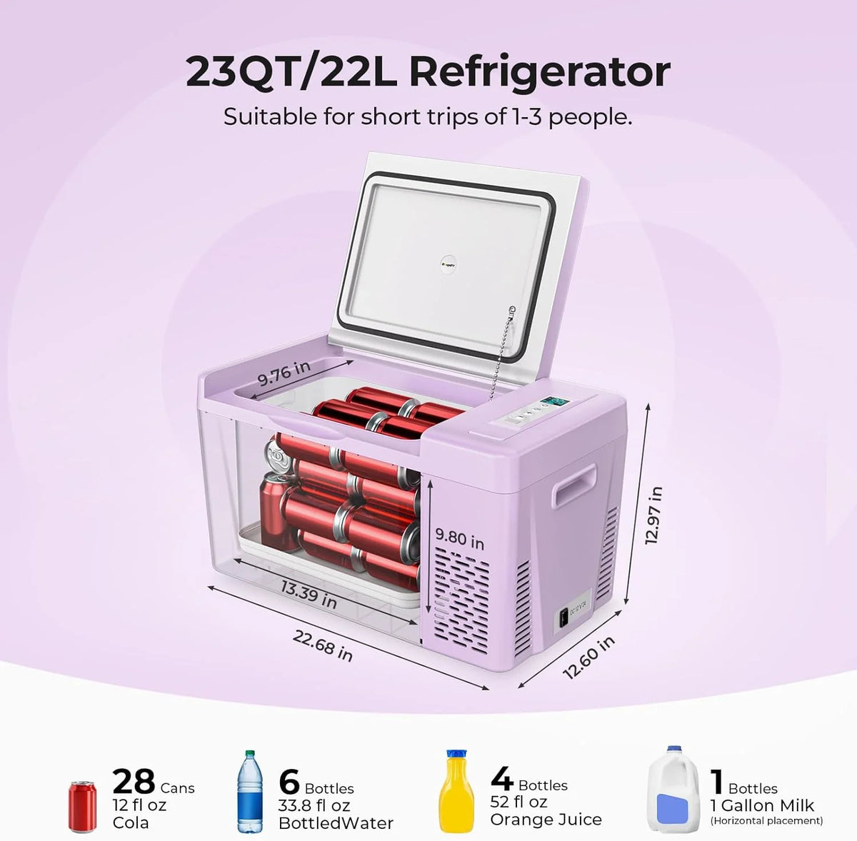 BougeRV 23 Quart Portable Car Refrigerator Freezer, Grey, 12/24V DC - CR22