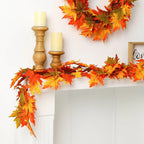 Thanksgiving LED Lighted Fall Maple Leaf Wreath And Garland, 24 in Wreath / 72 in Garland - 20 Clear Lights