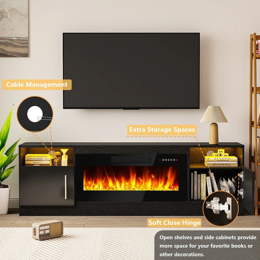 Bossin 70 Fireplace TV Stand With 36 Electric Fireplace For TVs Up To 80 - 16-Color LED Lights