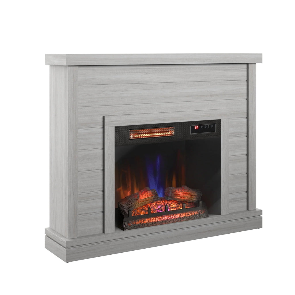 Shiplap Wall-Mounted Electric Fireplace Mantel, 52 inch, 28 Inch Insert, 3D Flame Effect