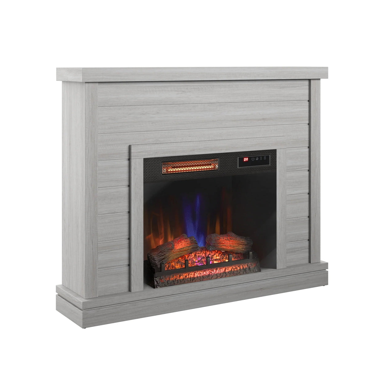 Shiplap Wall-Mounted Electric Fireplace Mantel, 52 inch, 28 Inch Insert, 3D Flame Effect
