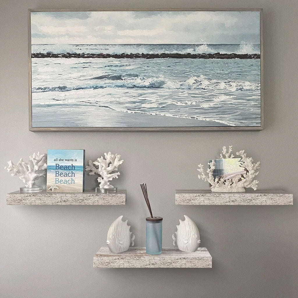 Rustic Finish Floating Wall Shelves, 3-Pack, 16.25in x 5.50in x 1.5in