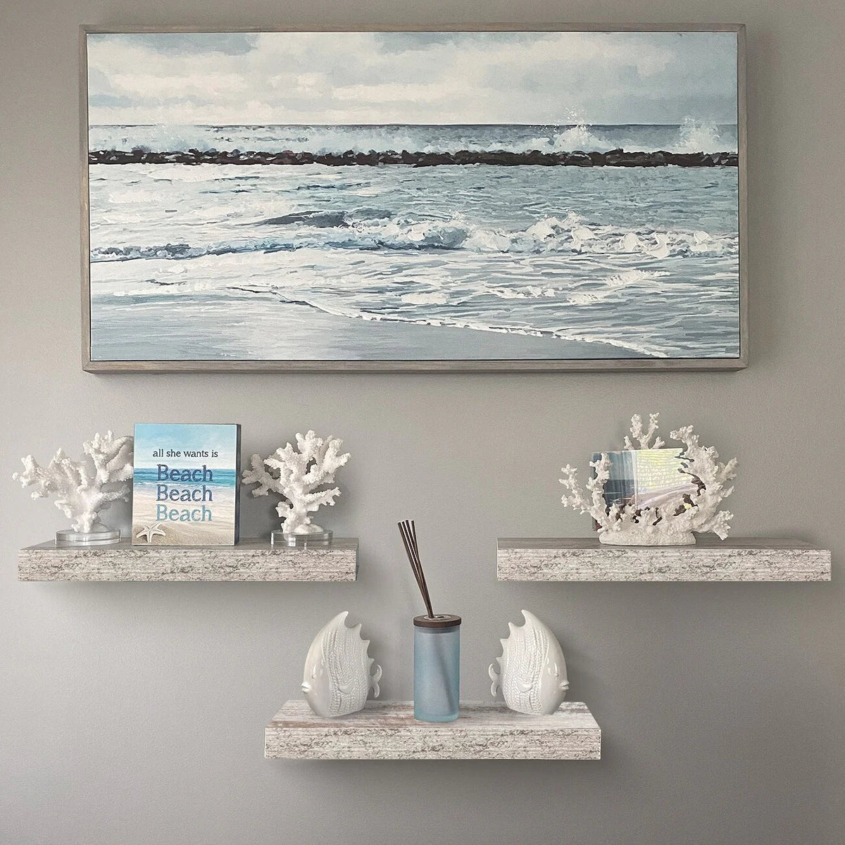 Rustic Finish Floating Wall Shelves, 3-Pack, 16.25in x 5.50in x 1.5in