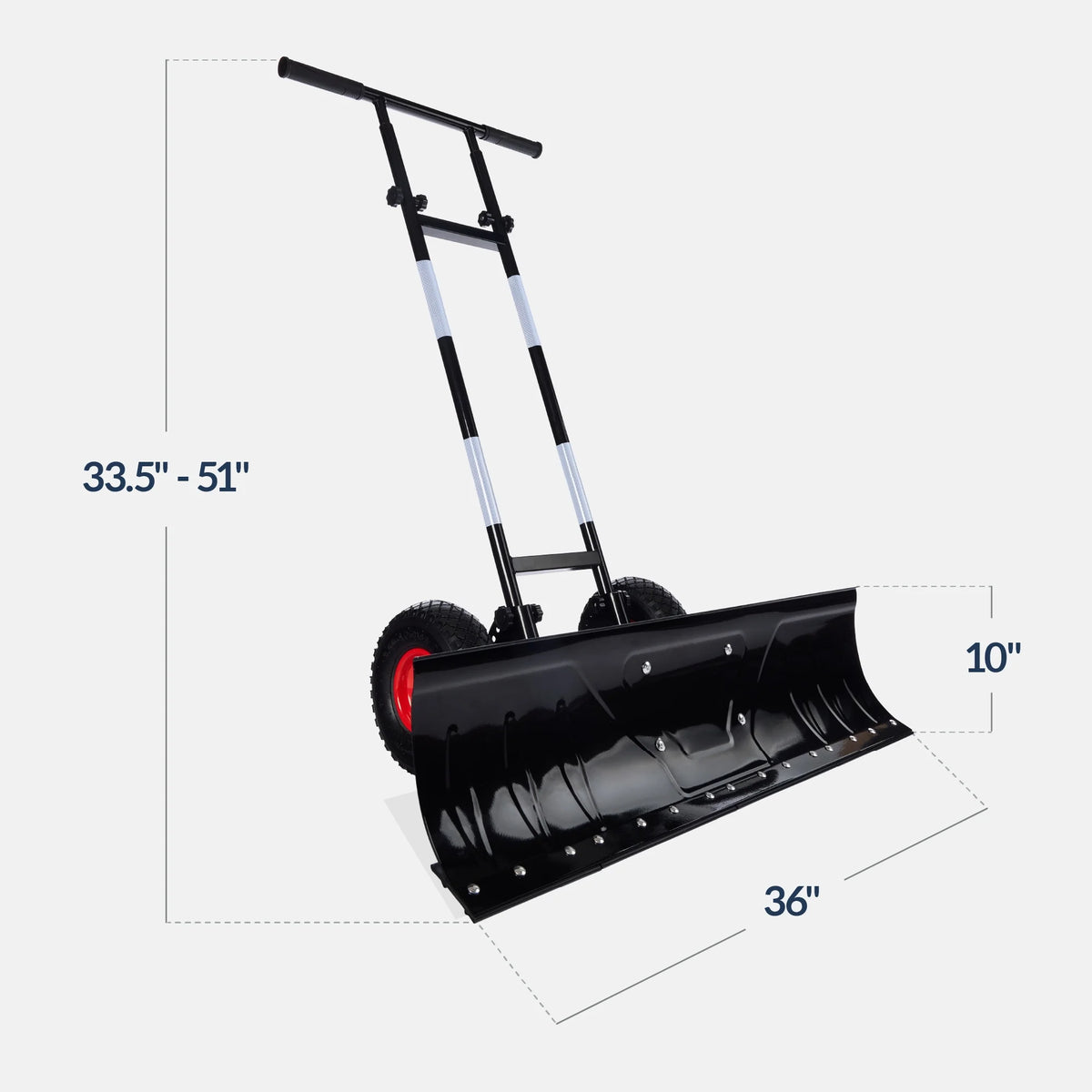 Best Choice Products 36in Galvanized Steel Blade Hand Snow Pusher With 2 Wheels, Adjustable Handle, Black