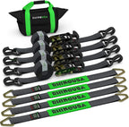 Rhino USA Car Tie-Down Straps With J Hooks, 4-Pack, 2 Inch x 8 Feet, Black - HDKIT-P 2IN-HDKIT