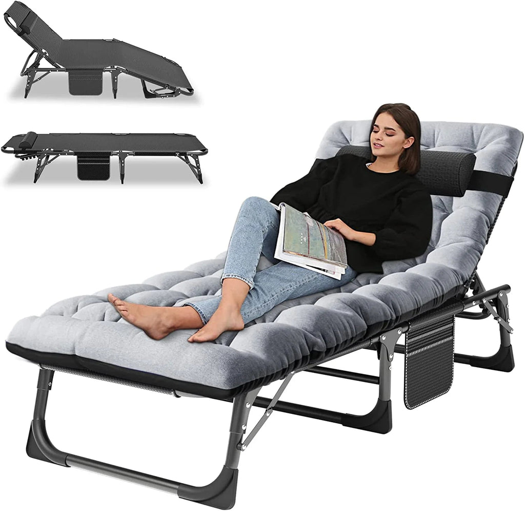 Slsy 5-Position Adjustable Folding Lounge Chair And Cot - 75.2" x 25.6" x 11.8"