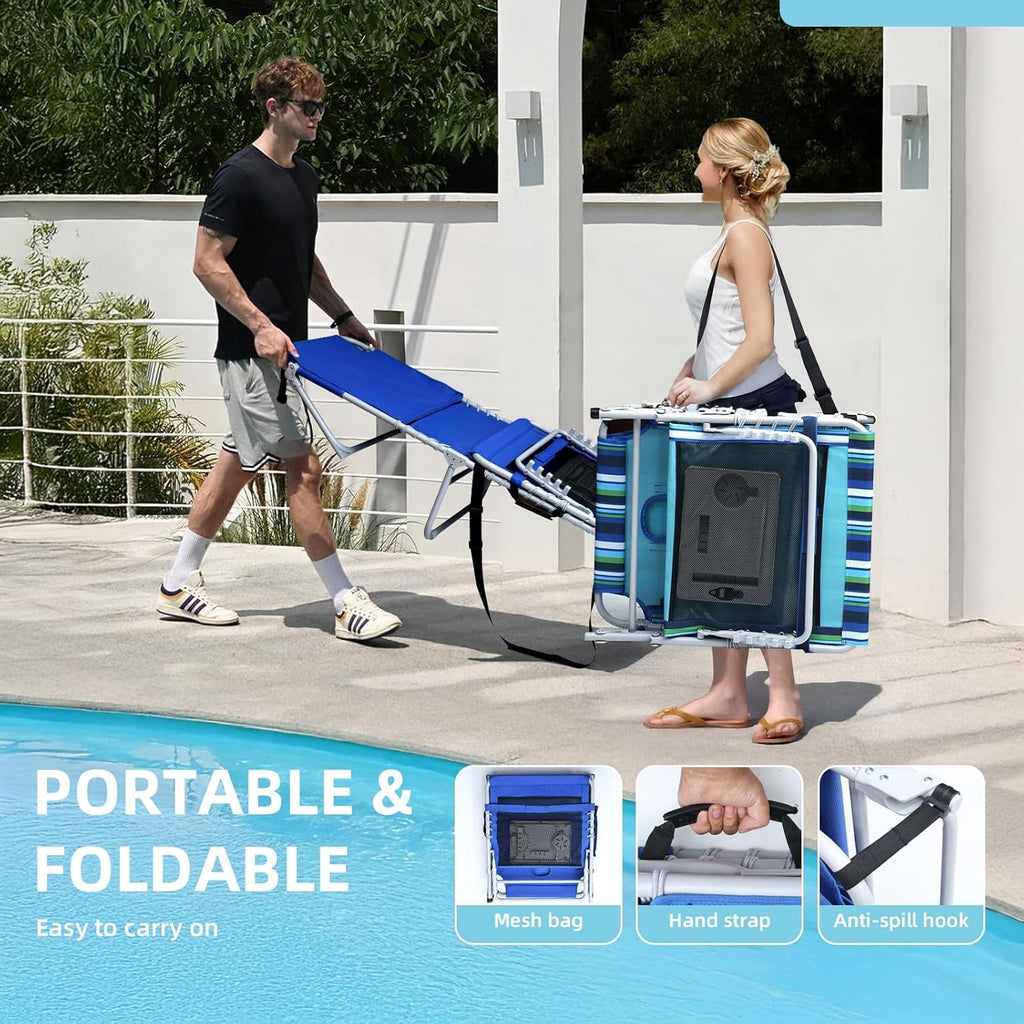 Yestomo 3-in-1 Outdoor Sun Tanning Lounge Chair, Blue, 330lbs Capacity