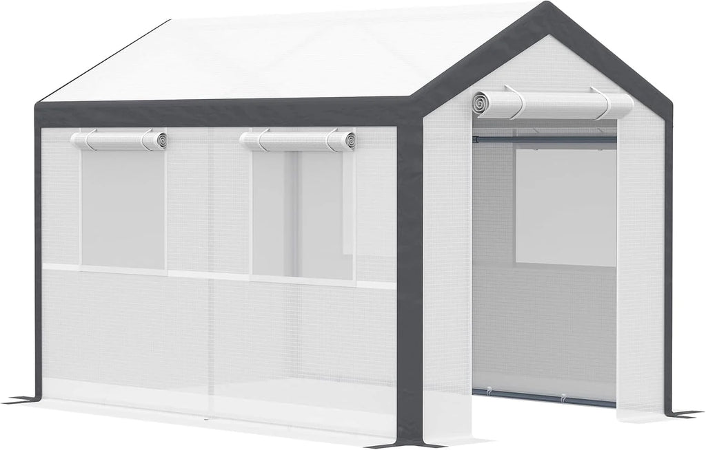 Walk-In Garden Greenhouse 20-Foot x 10-Foot x 9-Foot, White, 6 Roll-Up Windows, 2 Zipper Doors And Rain Cover