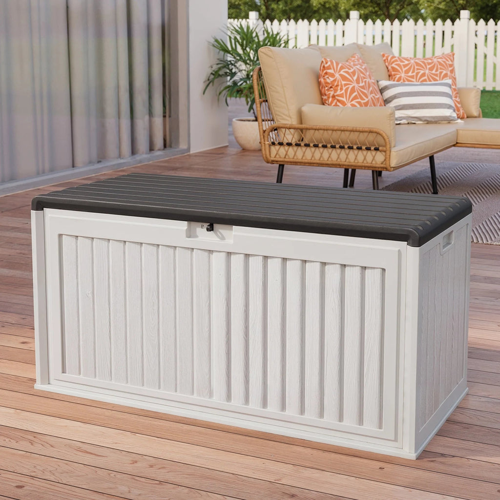 Asofer Resin Deck Box, 100 Gallon, Beige/Brown, 50.4in L x 24.8in W x 25.2in H