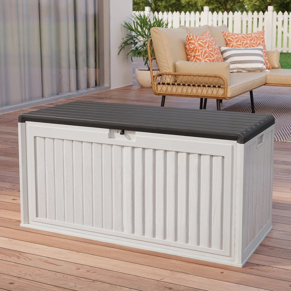 Asofer Resin Deck Box, 100 Gallon, Beige/Brown, 50.4in L x 24.8in W x 25.2in H