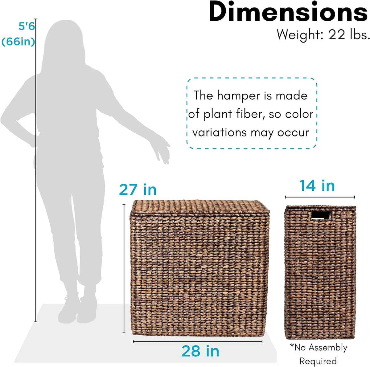 Sofia + Sam Oversized Divided Seagrass Hamper With 2 Canvas Liners, 28 x 14 x 27 Inches - 4602