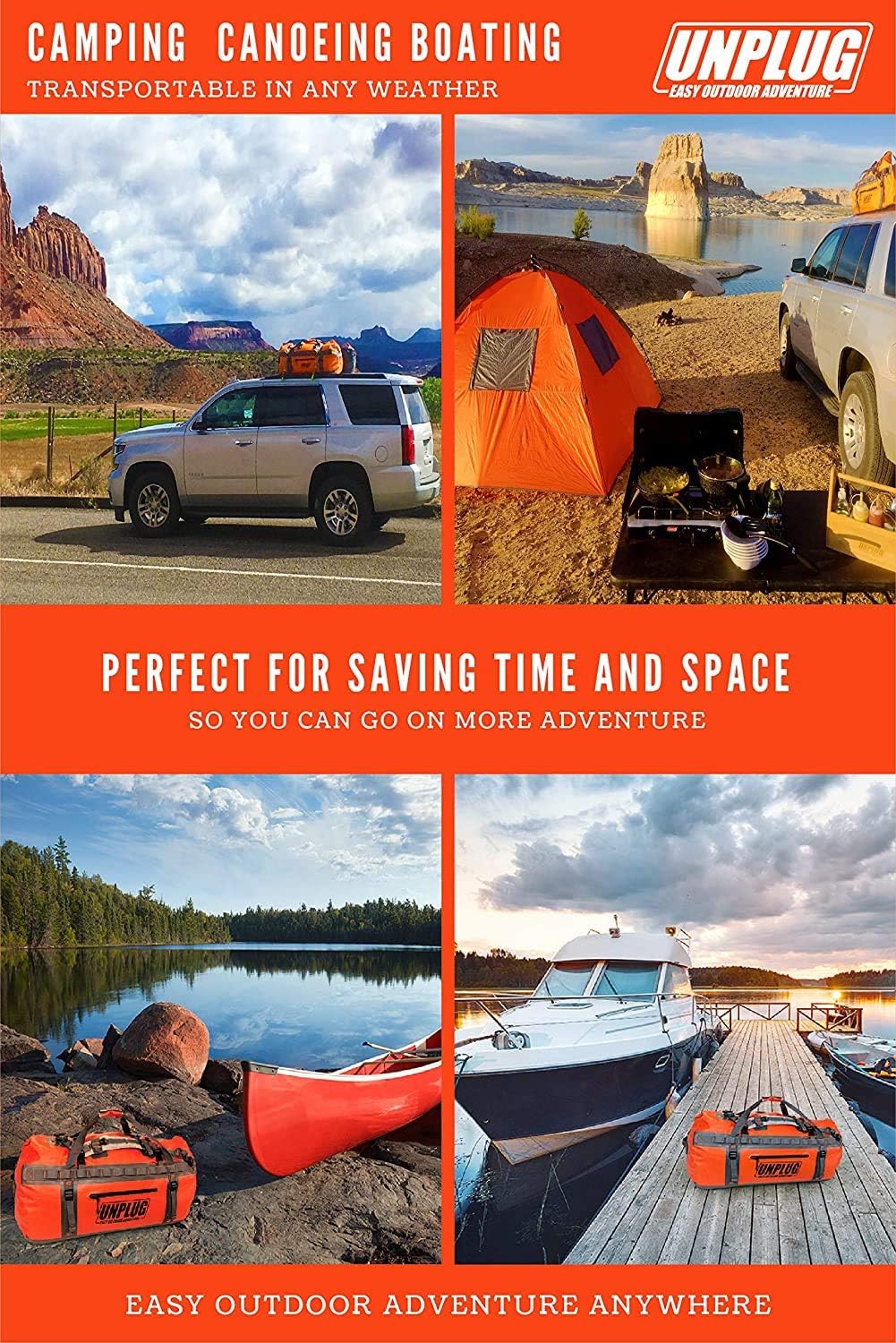 UNPLUG Waterproof Duffel Backpack, 65L, Adventure Orange - 100000