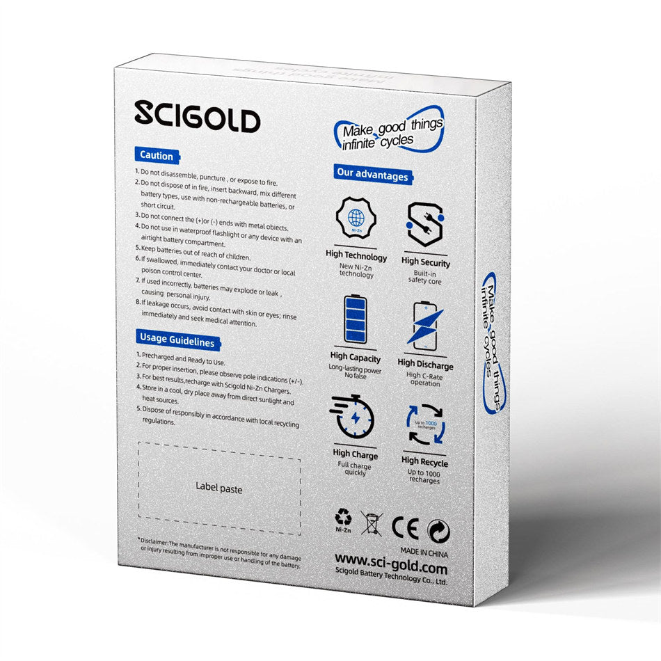 Scigold Ni-Zn AAA Rechargeable Batteries 1.6V 1600mWh 4-Pack