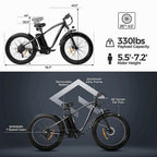 Electric Mountain Bike, 750W, 48V/15Ah Battery, Shimano 7-Speed, Black