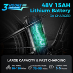 Electric Mountain Bike, 750W, 48V/15Ah Battery, Shimano 7-Speed, Black