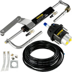 Hydraulic Outboard Steering System Kit, 90 HP, 20ft Hose, Black Aluminum