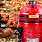 Ceramic Kamado Charcoal Grill And Smoker, 15 inch Ceramic, Green - With Tall Stand