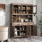 Kitchen Storage Cabinet With Glass Doors, Drawers, Adjustable Shelves, 78.5-Inch High - Rustic Brown