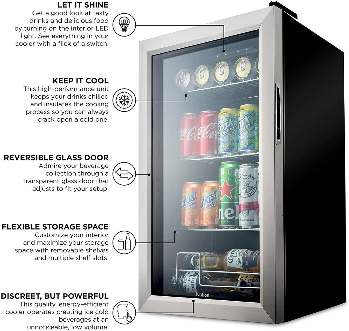 Ivation Freestanding Wine Cellar Mini Fridge, 101-Bottle, Stainless Steel