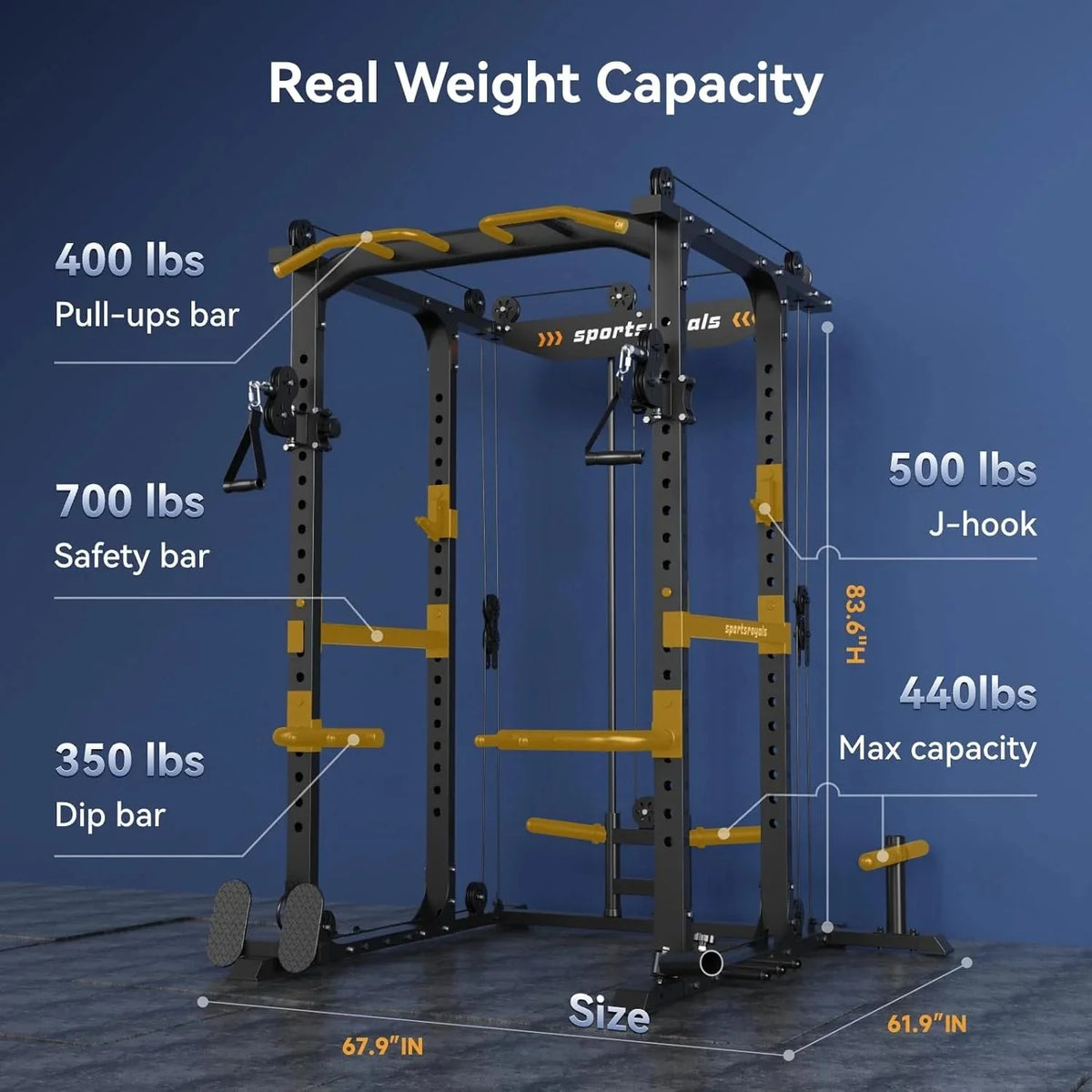 Sportsroyals Power Cage With Adjustable Cable Crossover System, 1600 lbs, Red, 61.6 x 56.0 x 82.6 in - Power Cage