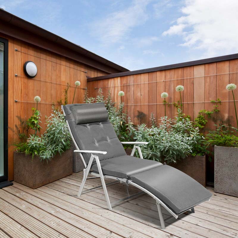7 Position Folding Outdoor Chaise Lounge Chair With Cushion And Pillow
