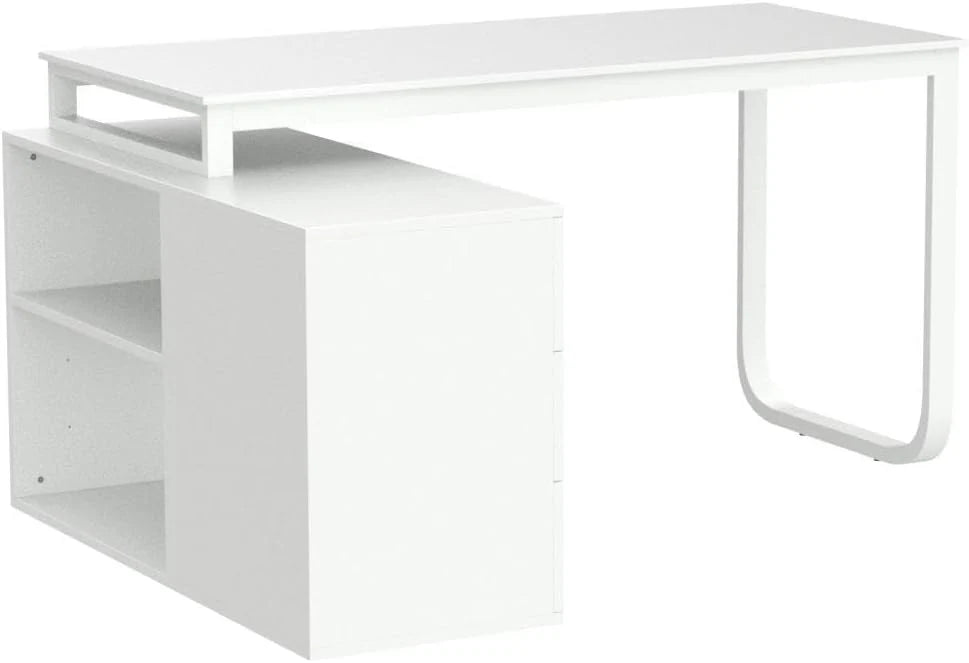 L-Shaped Computer Desk With 3 Drawers, 2 Shelves, And 55 Inch Work Surface