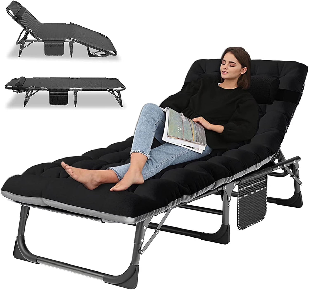 Slsy 5-Position Adjustable Folding Lounge Chair And Cot - 75.2" x 25.6" x 11.8"