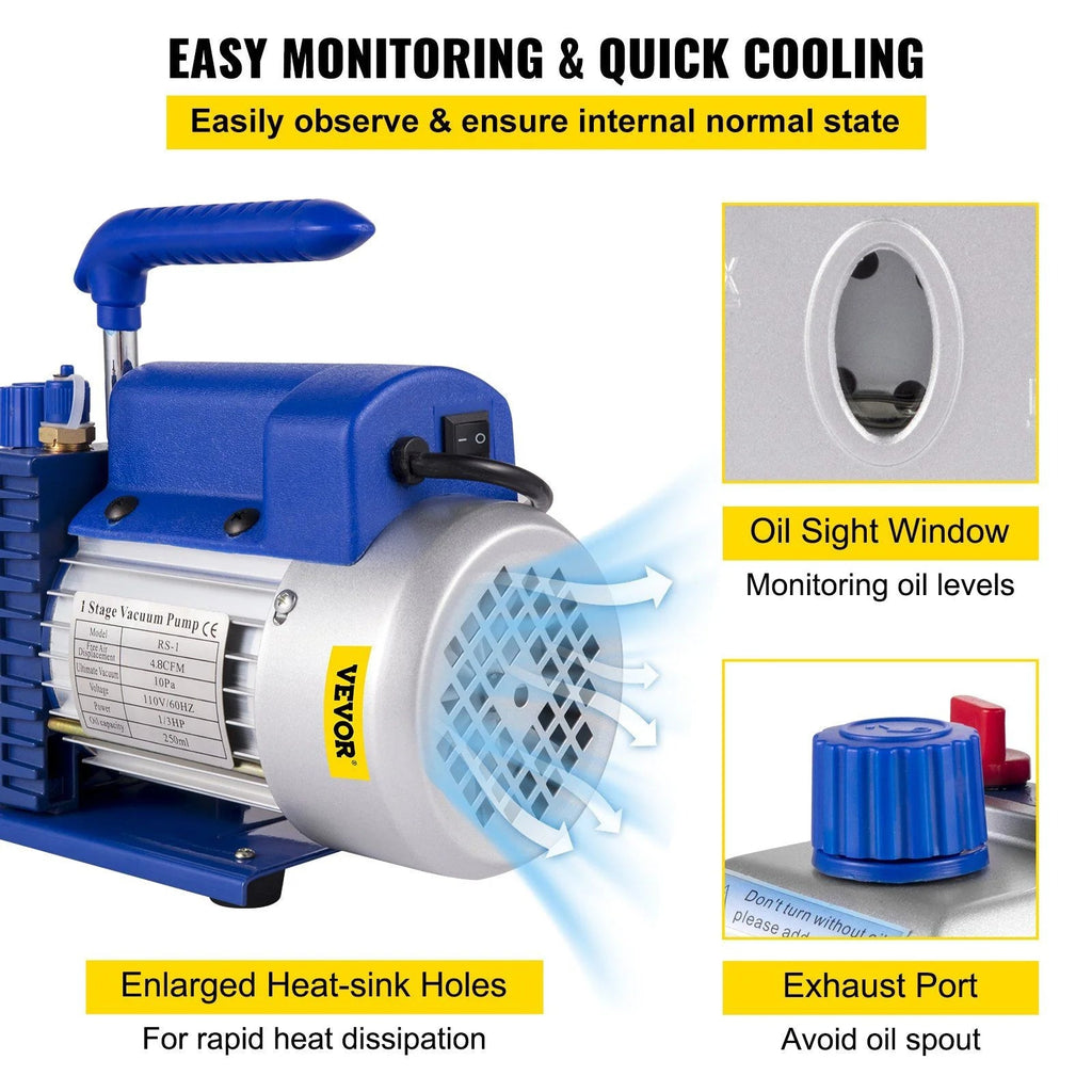 HVAC Vacuum Pump Kit, 4.8 CFM, 1/3 HP, Single Stage, 5 Pa - ZK44.8CFM