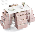 24-Drawer White Fabric Dresser With Wooden Top, Wheels And Hooks - 23.2in D x 40.1in W x 33.5in H