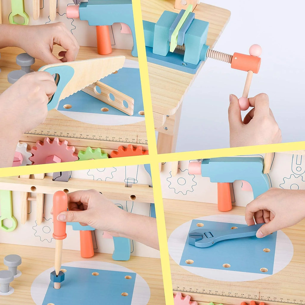 Toywoo Children's Wooden Tool Workbench With Tool Set, 23.5 x 11.7 x 31.3 in - WQSJ-ETXLT-SBN01