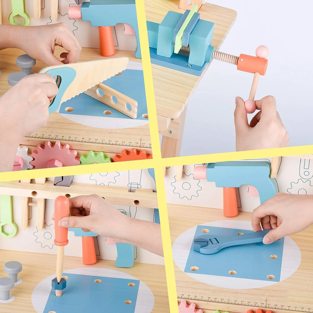 Toywoo Children's Wooden Tool Workbench With Tool Set, 23.5 x 11.7 x 31.3 in - WQSJ-ETXLT-SBN01