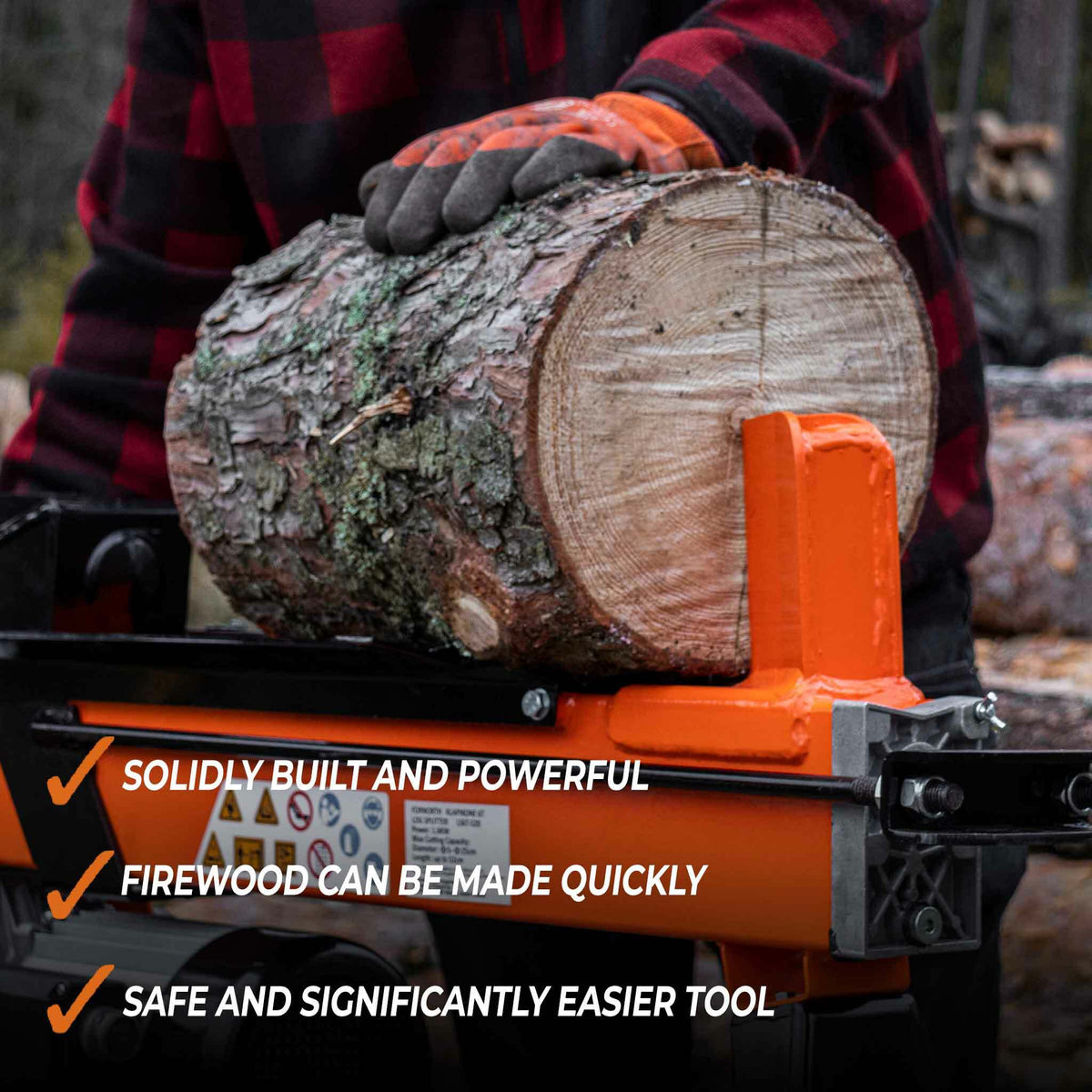Fornorth Log Splitter 7 Tons, 2000W, 52 cm x 30 cm, Orange/Black - 7T V2