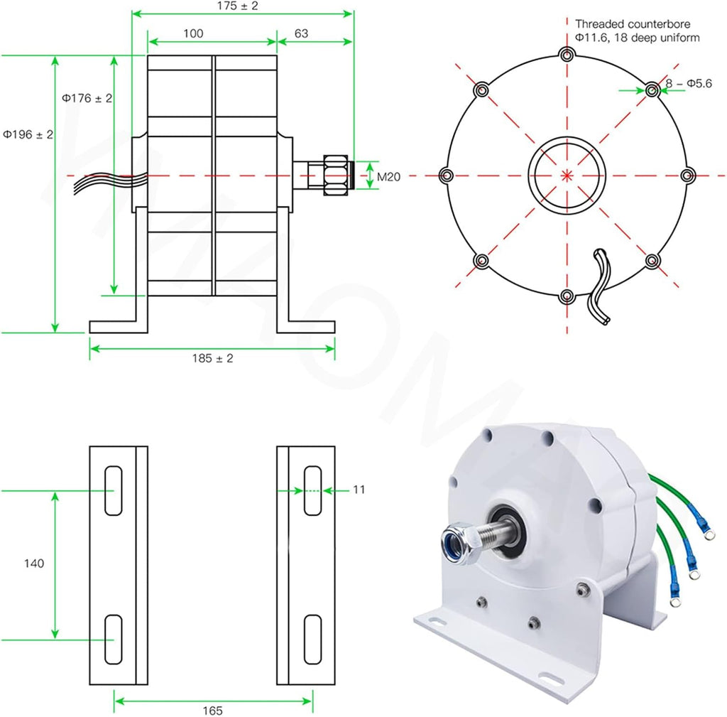 12,000W Low-RPM Permanent Magnet Gearless Generator for Wind and Water Turbines - 12V/24V/48V/120V/220V