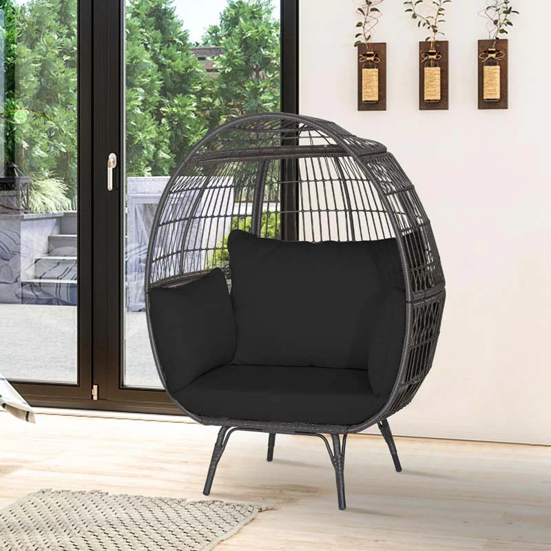 Oversized Wicker Egg Chair With 4 Cushions, 43 x 32.5 x 57 in
