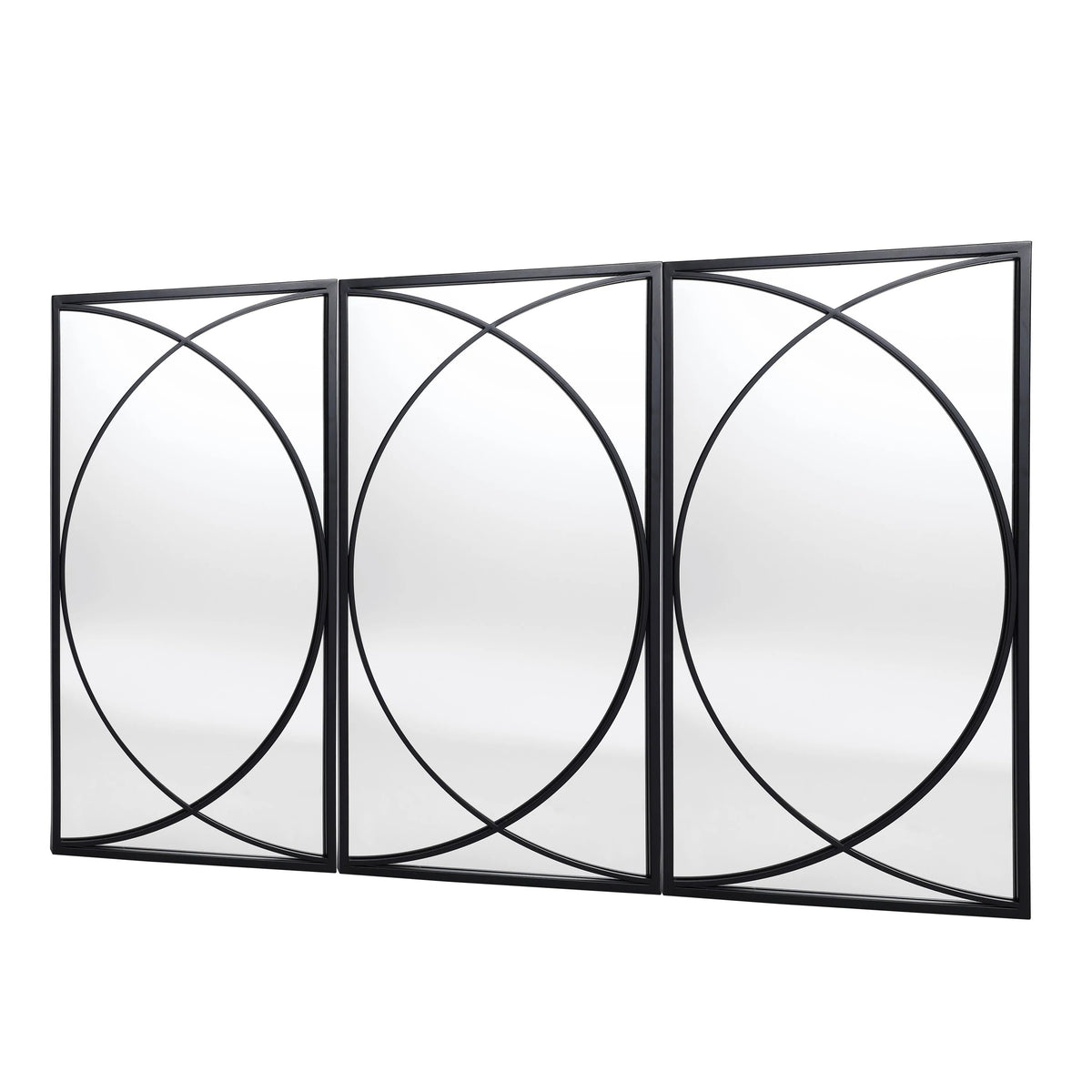 3-Piece Black Metal Rectangular Wall Mirror Set, 31.9" H x 15.75" W x 0.75" D