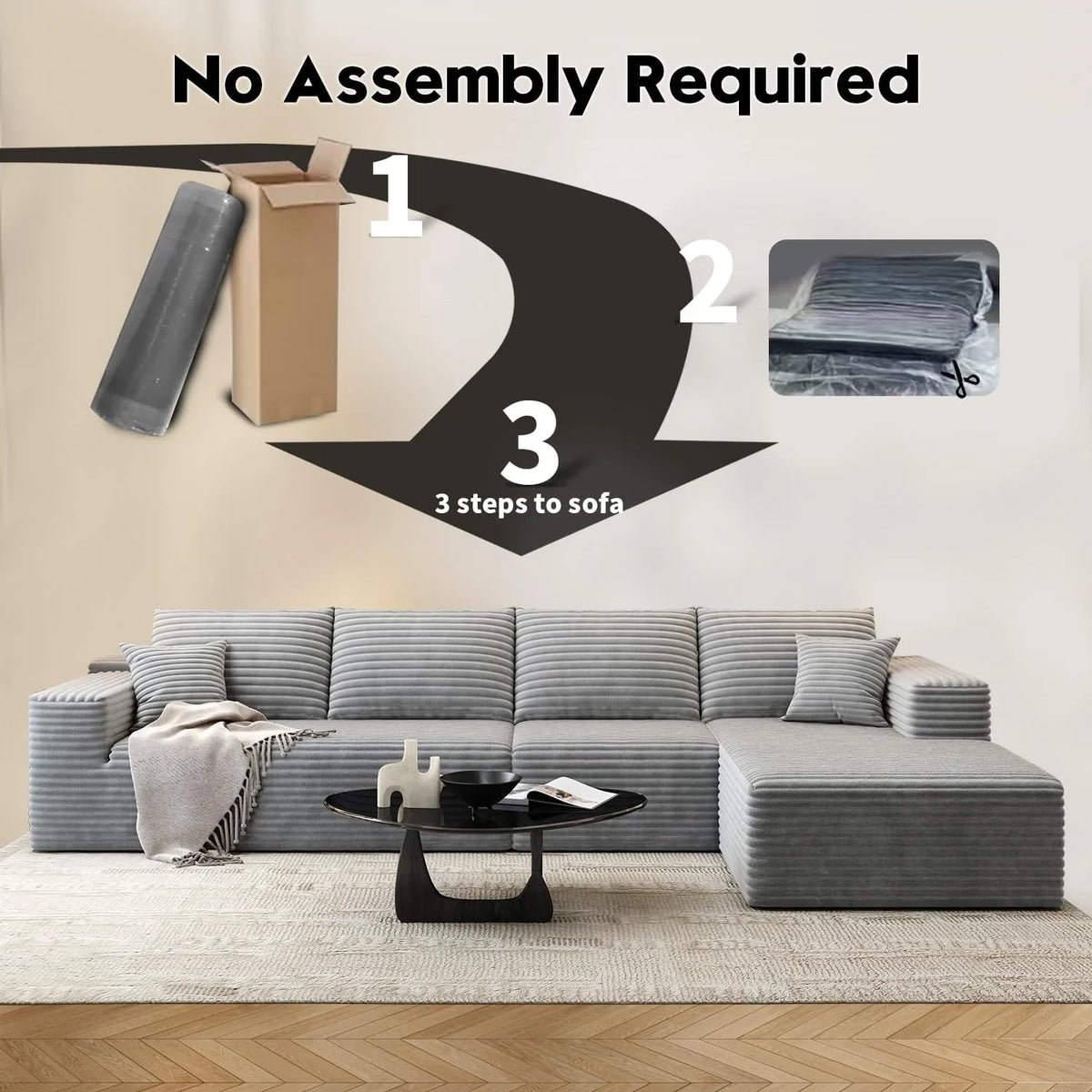 Settab Modular Sectional Sofa, 2 Seater Left-Facing Chaise, Black, 68.9 inch D x 107.5 inch W x 36.3 inch H