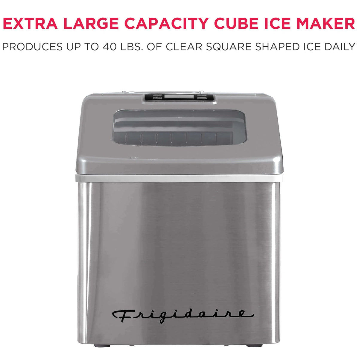 Frigidaire Countertop Clear Square Ice Maker, 40 lbs. Per Day - Stainless Steel