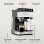 Chefman CafeMaster Pro 6-in-1 Espresso Machine With Milk Frother, Stainless Steel, 1.8-Liter - RJ54-I-SV / RJ54-I-SV-AM