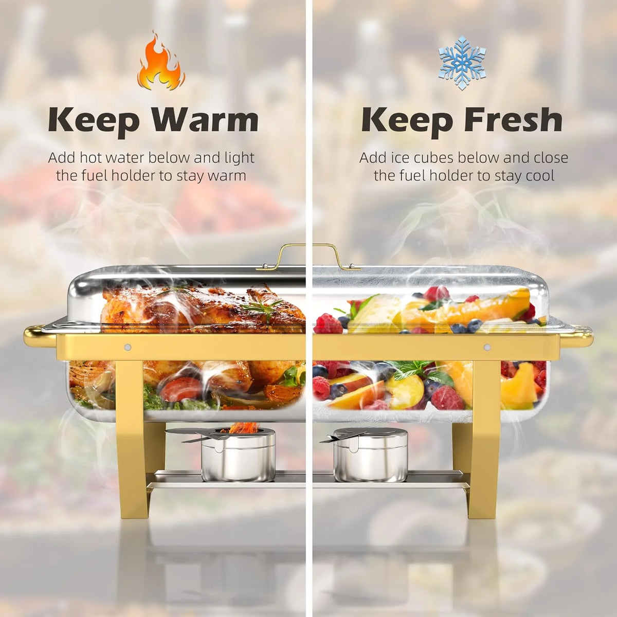 EffiQ-Rate Stainless Steel Chafing Dishes, 4 Pack, 9 QT, Silver And Gold - 7 Pans