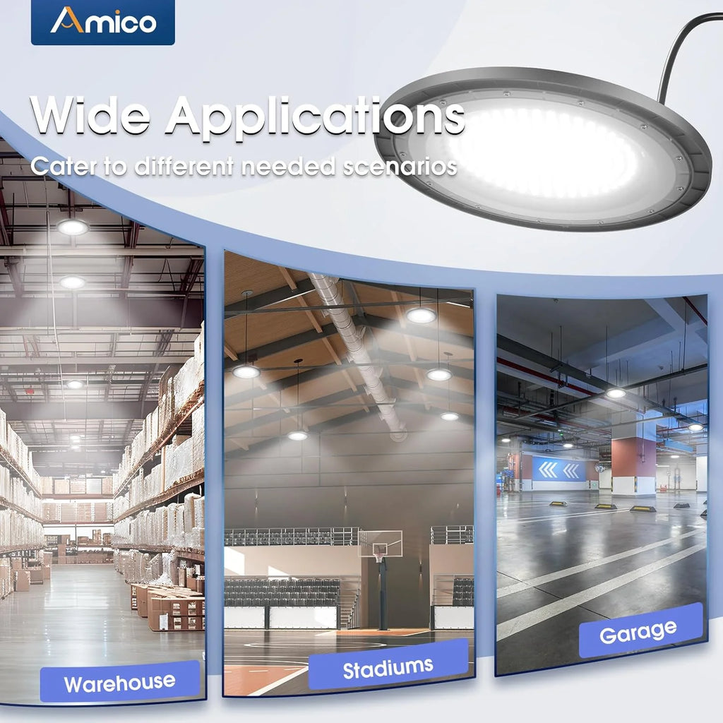 UFO LED High Bay Ceiling Lights 200-Watt, 10 Sets, 28,000 Lumens, 5000K, 5-Foot Cable