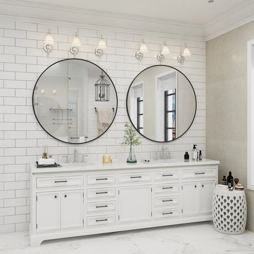 Round Metal Black Frame Bathroom Vanity Mirror - Wall Mounted