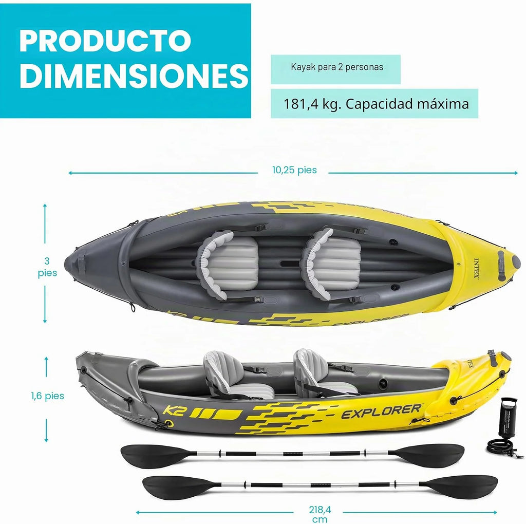 Intex Explorer K2 2-Person Inflatable Kayak Set With Aluminum Oars And High Output Air Pump - 68306EP