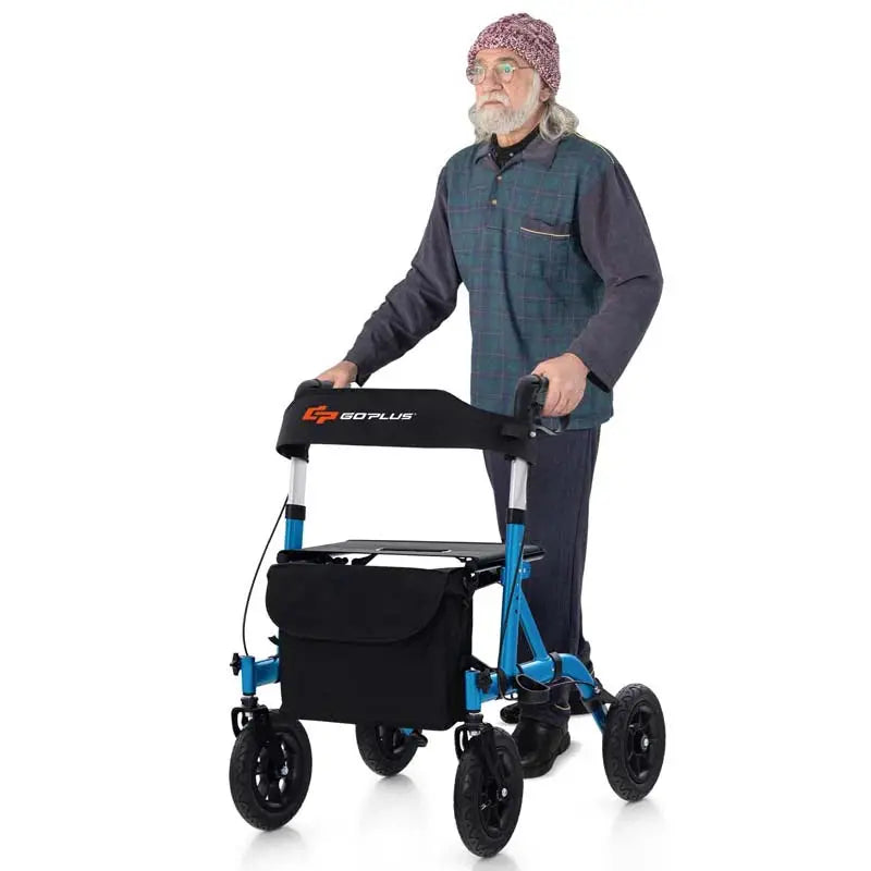 Heavy-Duty Foldable Rollator Walker With 9.5in Pneumatic Wheels, Built-In Seat, Blue Or Purple